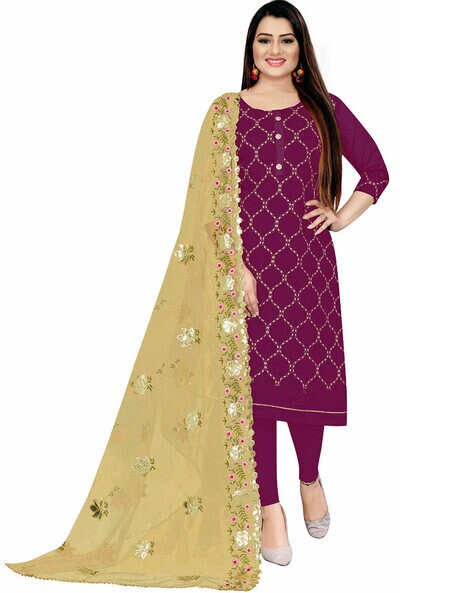 Embroidered Unstitched Dress Material Price in India