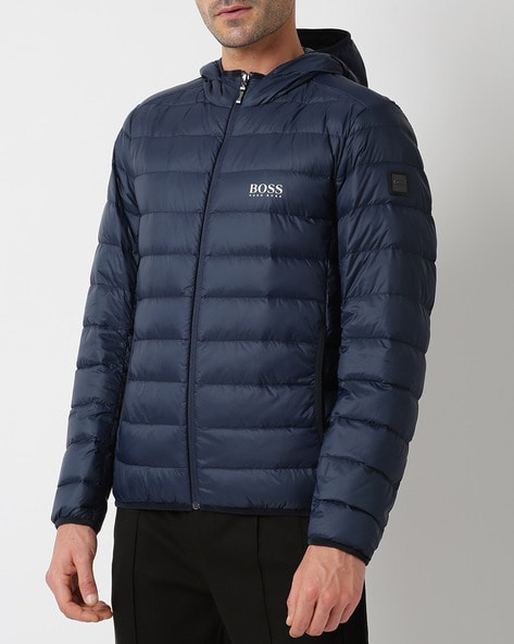 Buy BOSS Quilted Hooded Jacket with Insert | Navy Blue Color Men | AJIO LUXE