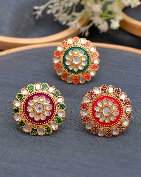 Buy quality 22ct Gold Ring Hollow Single Pipe Meenakari Design for Ladies  in Ahmedabad