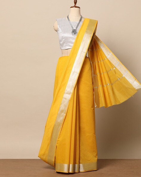 Banarasee Handwoven Faux Georgette Saree With Silver Zari Buti & Contr