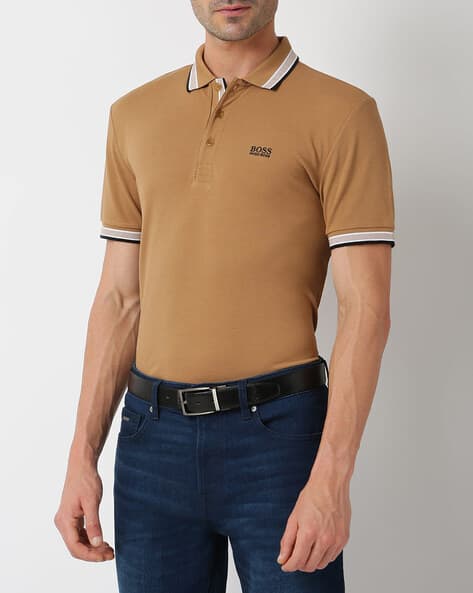 Cotton Pique Polo T-shirt with Logo Undercollar