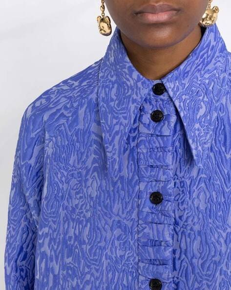 Buy Ganni 3D Jacquard Oversized Shirt | Blue Color Women | AJIO LUXE