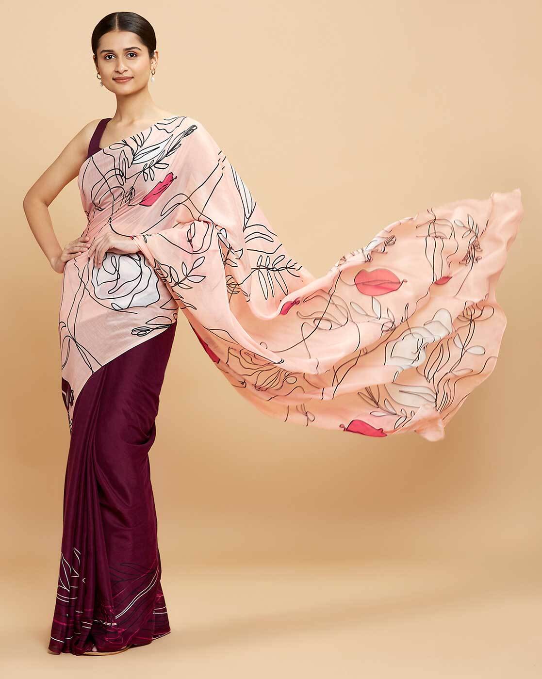 Buy Navyasa Pink Liva Jacquard Floral Print Saree at Amazon.in