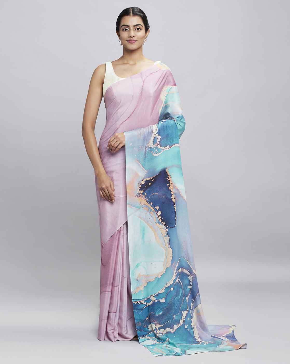 Buy Navyasa Blue Printed Saree for Women Online @ Tata CLiQ