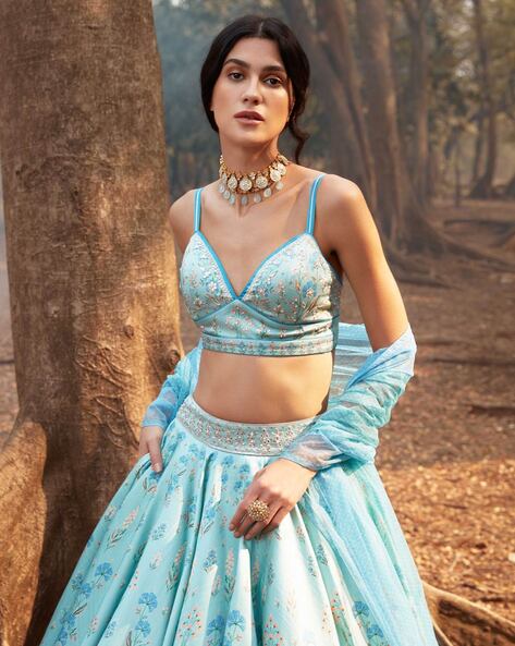 Photo of a heavily embellished blue lehenga that fit like a glove | Blue  lehenga, Popular wedding, Lehenga jewellery