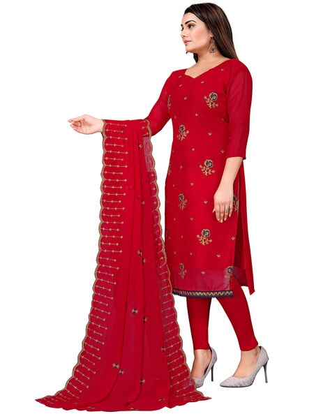 Embroidered Unstitched Dress Material Price in India