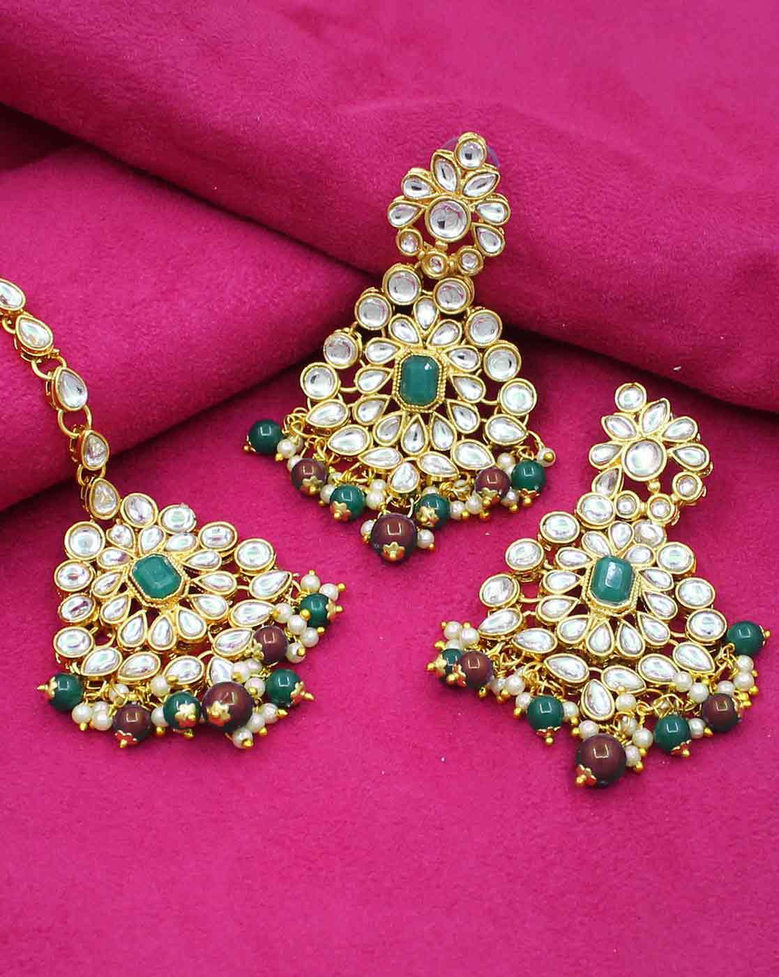 Buy online Gold Plated Earring Maang Tikka Set from Imitation Jewellery for  Women by Spargz for ₹409 at 60% off | 2024 Limeroad.com