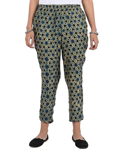 Ajrak Handblock Geometric Print Pants with Elasticated Waistb& Price in India