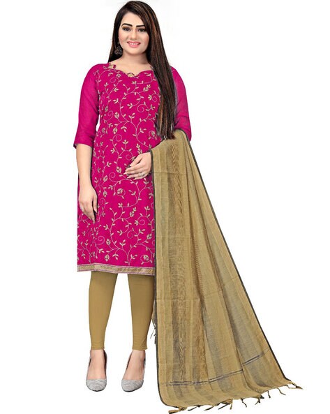 Embroidered Unstitched Dress Material Price in India