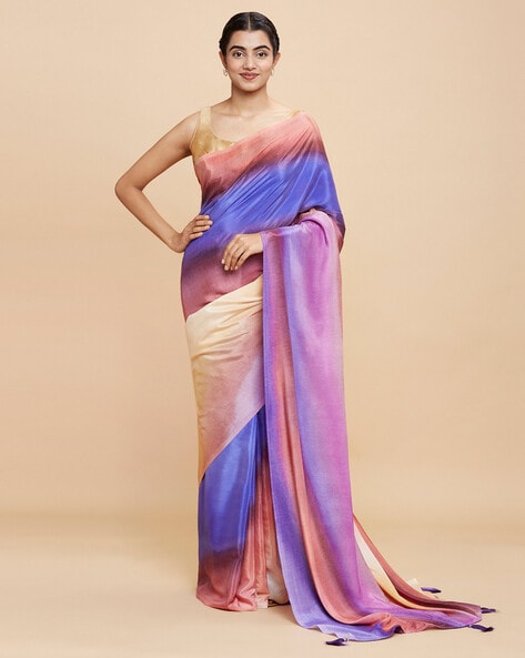 Buy Navyasa By Liva Blue Georgette Delicate Brushstrokes Print Saree with  Unstitched Blouse online
