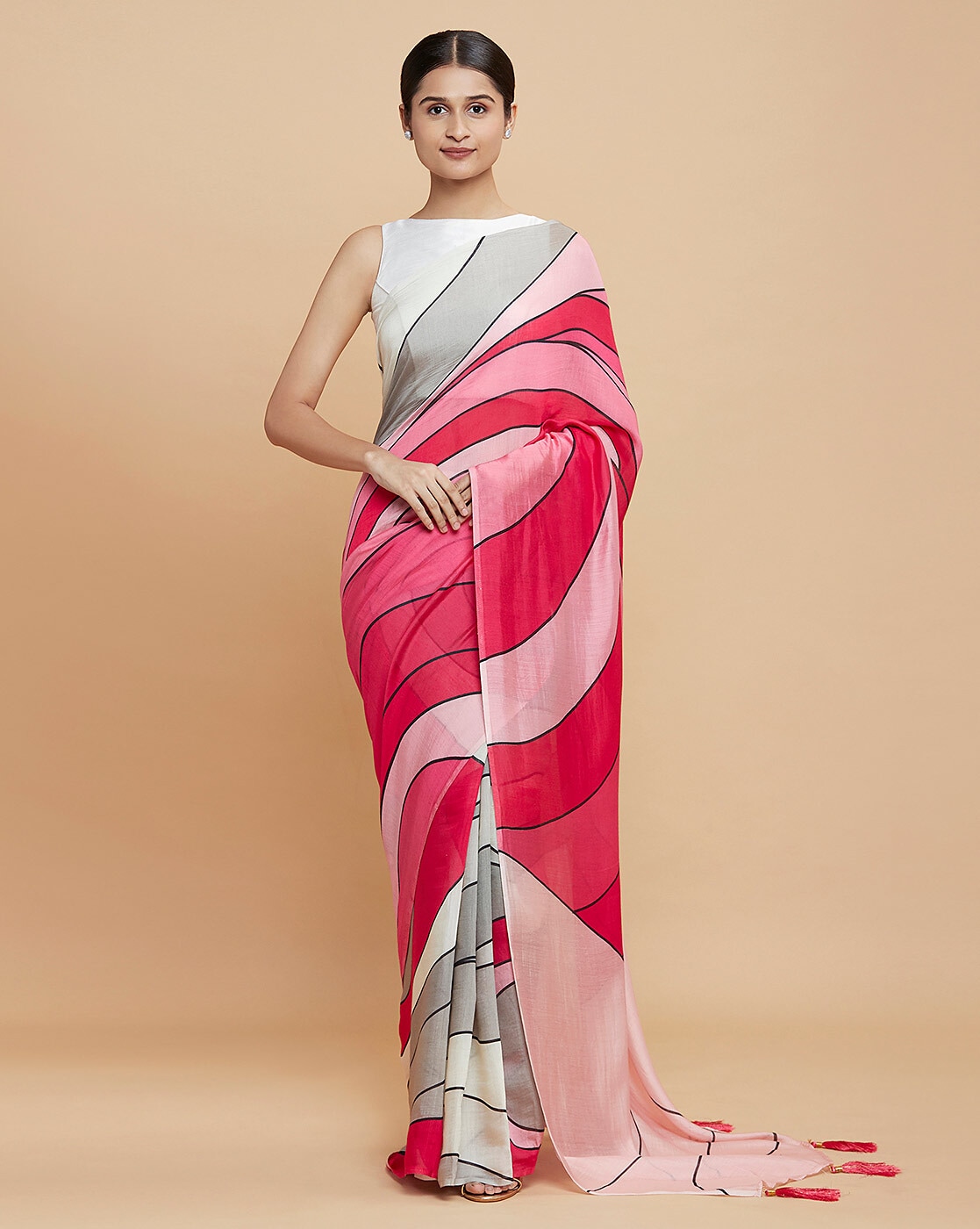 Buy Cream Sarees for Women by WILORI Online | Ajio.com