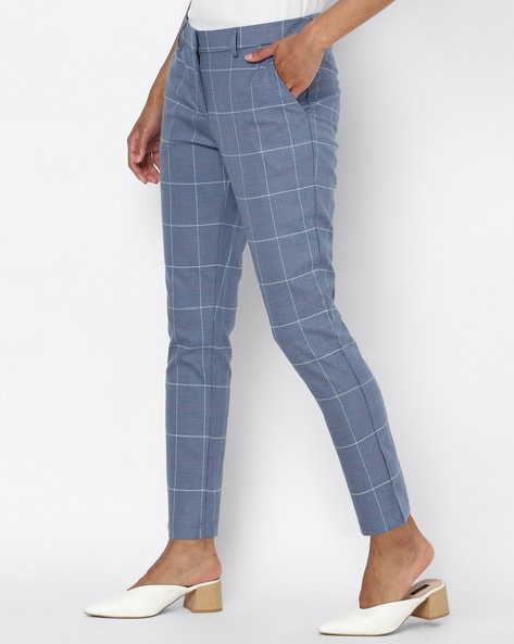 Buy Highlander Navy Blue Casual Checked Slim Fit Trousers for Men Online at  Rs.799 - Ketch