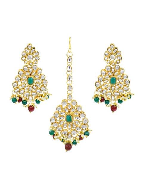 Amazon.com: SANARA Elegant Indian Faux Kundan Dangle Drop Choker Necklace  with Maang Tikka Earrings Set Ethnic Wedding Festive Wear Fashion Jewelry  for Women, Girls Color White: Clothing, Shoes & Jewelry