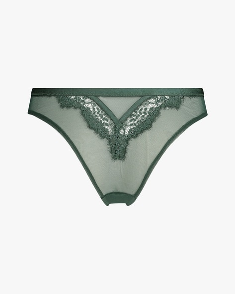 Buy Hunkemoller Pauline Brazilian Lace Panties, Green Color Women