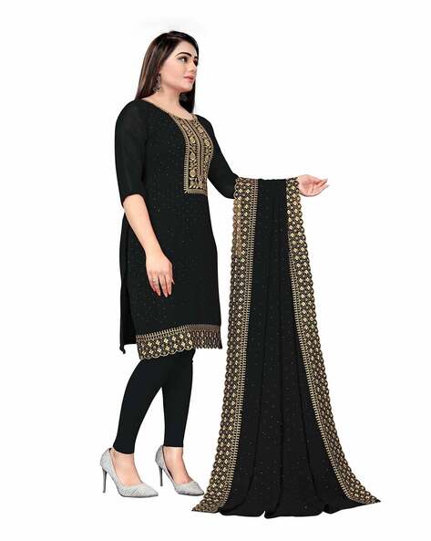 Embroidered Unstitched Dress Material Price in India