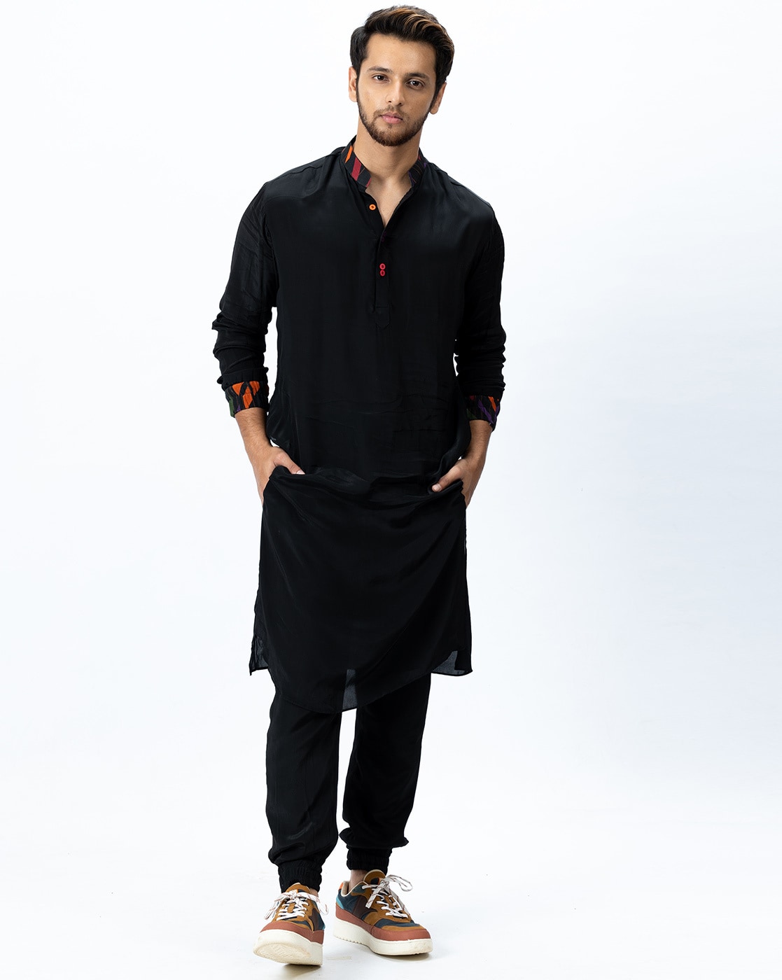 Atasi Baumwolle Herren Kurta-Pyjama mit Jacke Indian Mandarin Ethnische Wear Set 