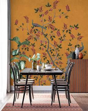 NAUZHA Green and Gold Chinoiserie Wallpaper Mural Vintage Gold Foilleaves  Wall   Gold chinoiserie wallpaper Chinoiserie wallpaper Chinoiserie  wallpaper panels