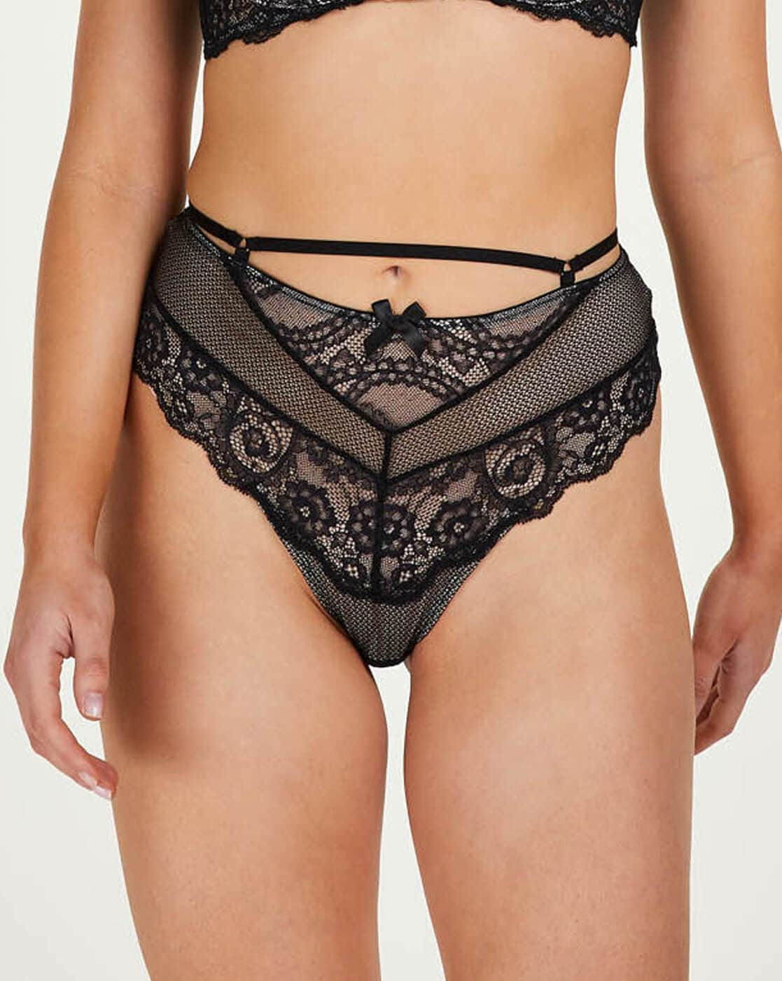 Buy Hunkemoller Hannako Lace High-Waist Thongs, Black Color Women