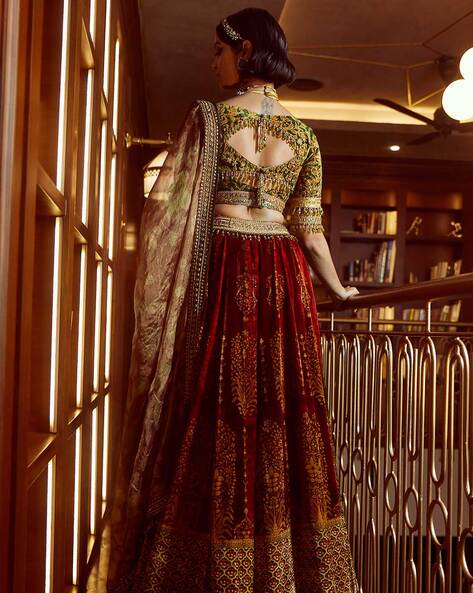 Multi-Colored Silk Chanderi Printed Lehenga Set Design by Tarun Tahiliani  at Pernia's Pop Up Shop 2024