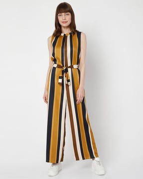 brown and white striped jumpsuit