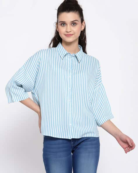 Striped Shirt with Drop-Shoulder Sleeves