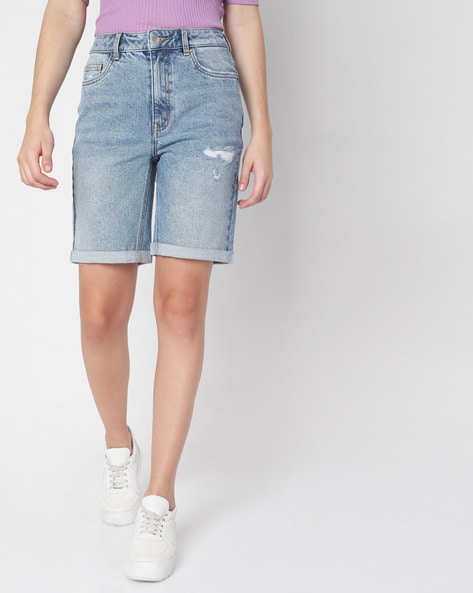 Vero Moda Mid-Wash Distressed Shorts