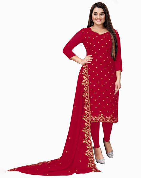 Embroidered Unstitched Dress Material Price in India