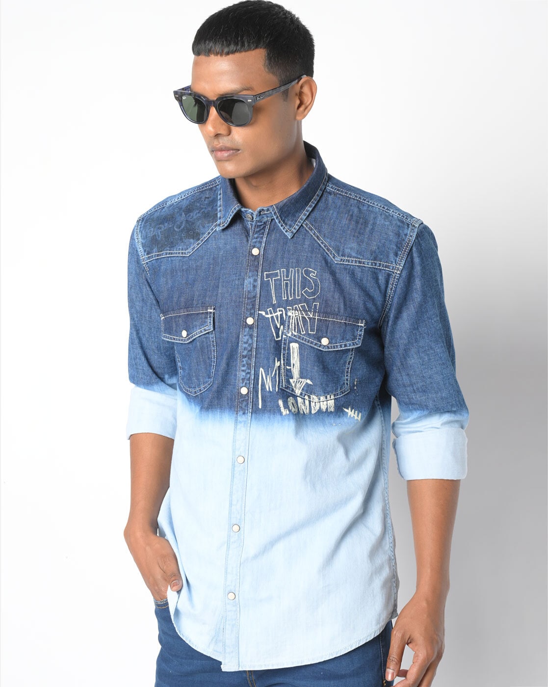 Ombre denim 2025 shirt men