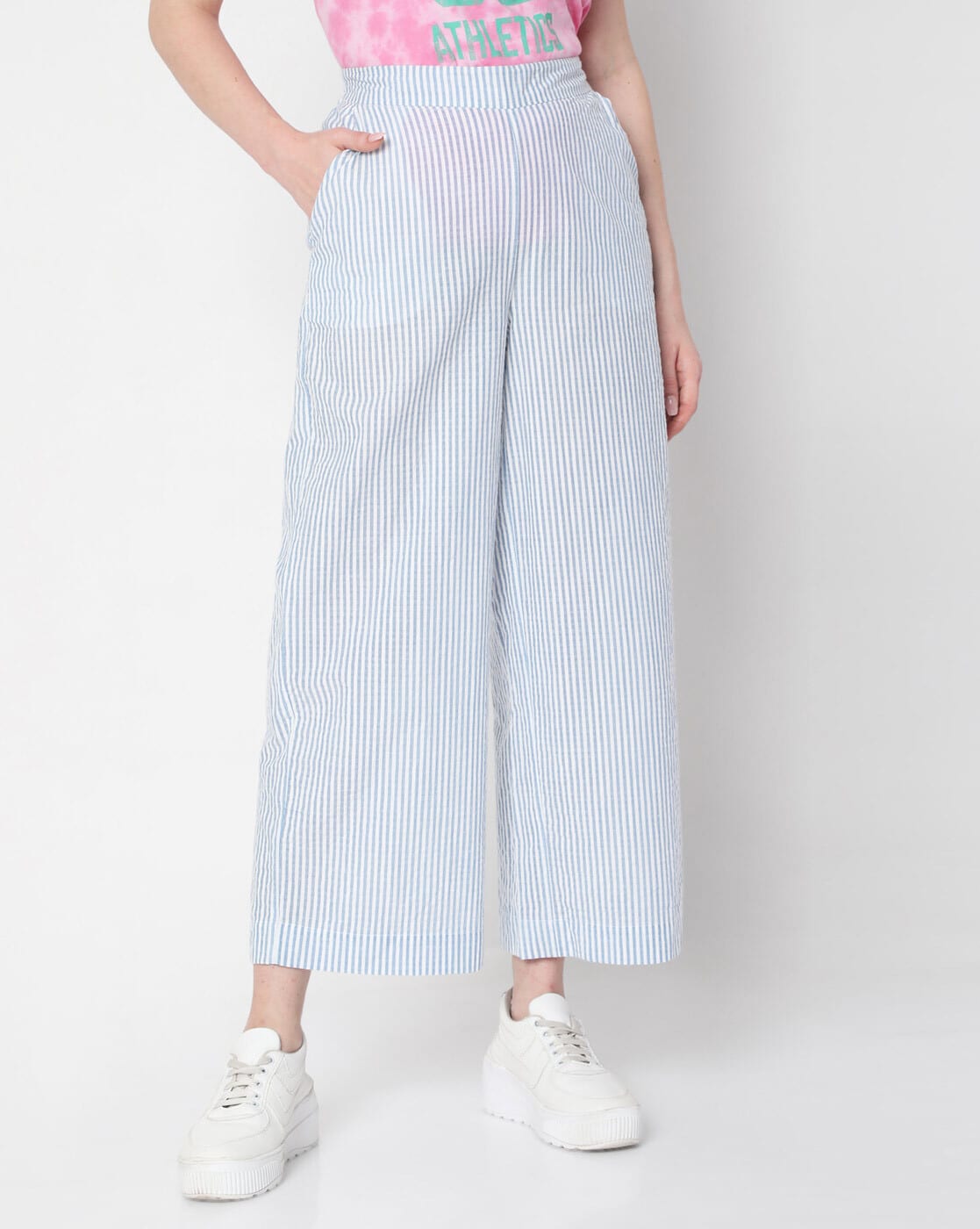 Buy Pink High Rise Striped Pants For Women Online in India  VeroModa