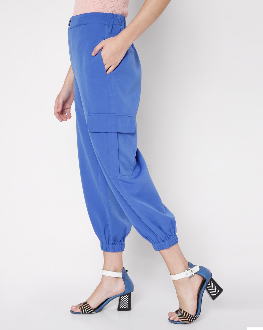 Get Basic Solid Blue Elasticated Waist Harem Pants at  649  LBB Shop
