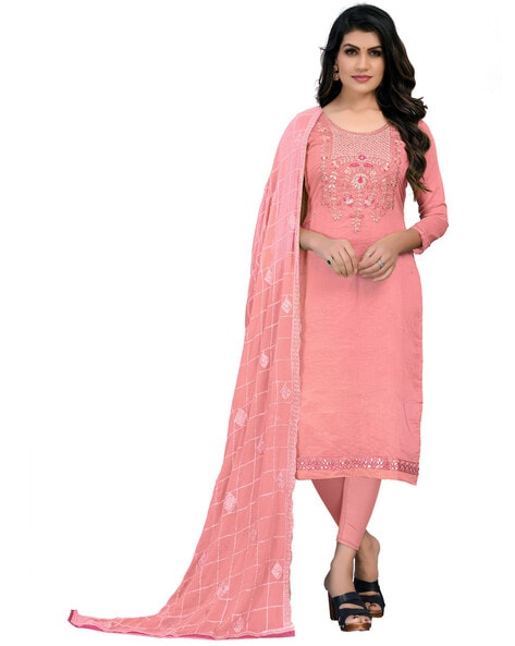 Embroidered Unstitched Dress Material Price in India