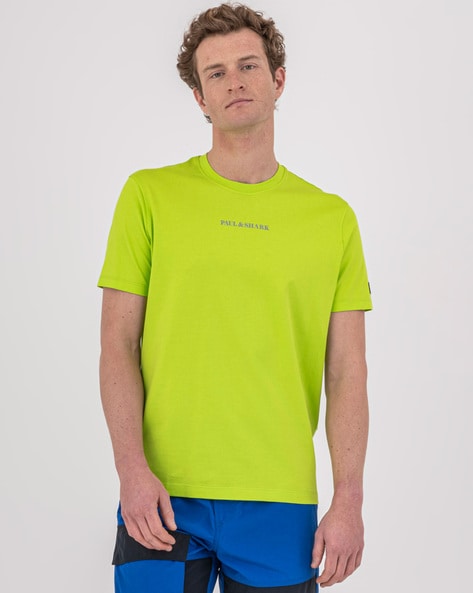 Buy PAUL & SHARK Organic Cotton Crew-Neck T-Shirt with Reflective Logo Print | Color Men | AJIO LUXE