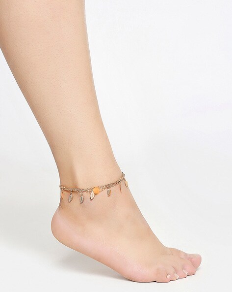 Simple Gold Anklet Ankle Bracelet Leaf Foot Chain Adjustable Women Jewelry RS 