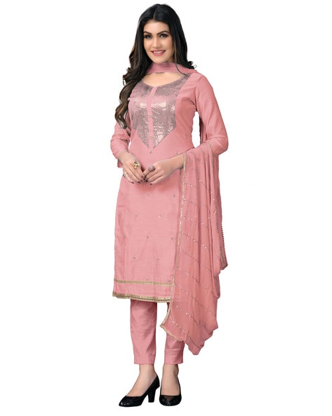 Embellished Unstitched Dress Material Price in India