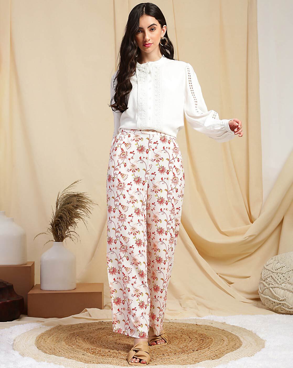 Buy Marks & Spencer Women Floral Printed Tapered Fit High Rise Pleated  Trousers - Trousers for Women 21844030 | Myntra