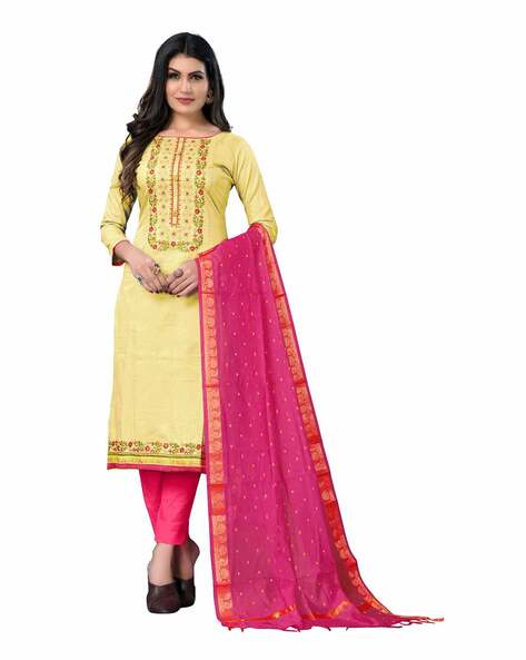 Embroidered Unstitched Dress Material Price in India