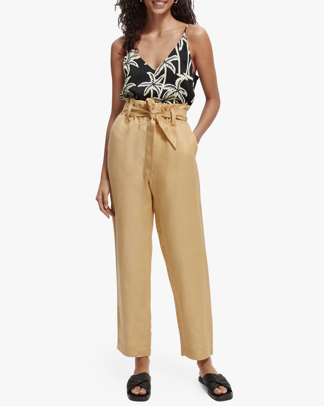 NEW TOPSHOP Rory Paperbag belted Waist Utility Trousers pants khaki mom  cuffs 12 | eBay