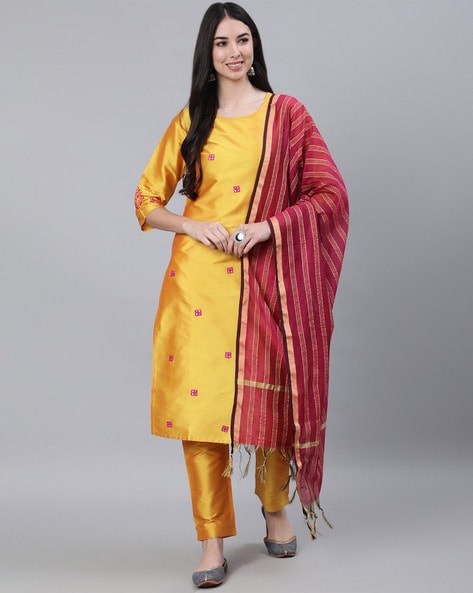 Cotton Kurti With Chanderi Silk Dyed Dupatta & Pant Set