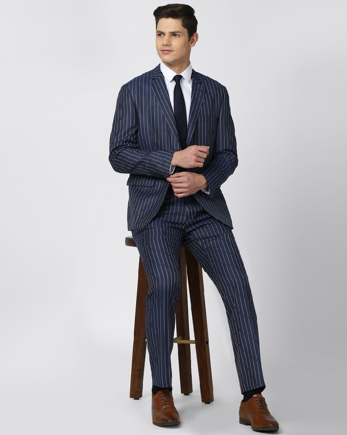 Men's Navy Blue Striped Suits Wedding Casual Party Groom Jacket Tuxedos  Custom | eBay