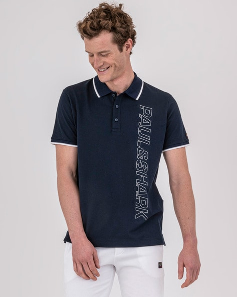 Organic cotton piquè polo with nautical embroidery Paul & Shark Men Clothing T-shirts Polo Shirts 