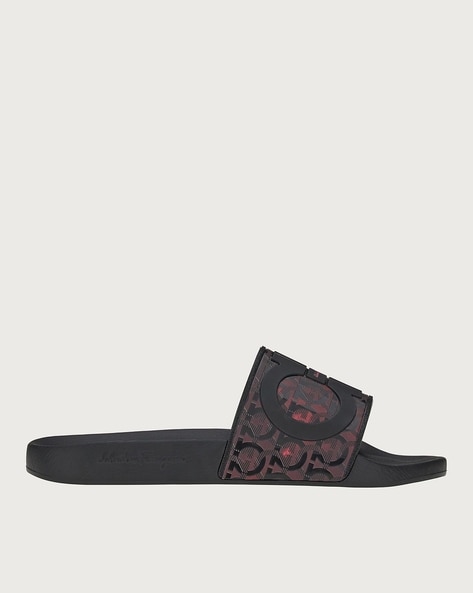 Ferragamo Salvatore Men's Groove Gancini Print Slide Sandals