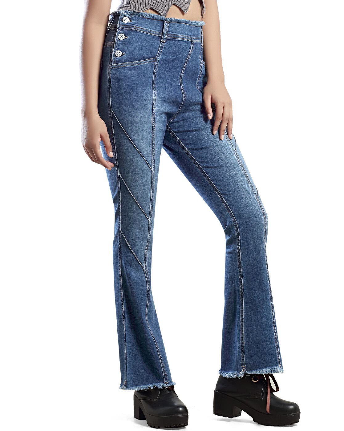 Lightly Distress High-Rise Bootcut Jeans