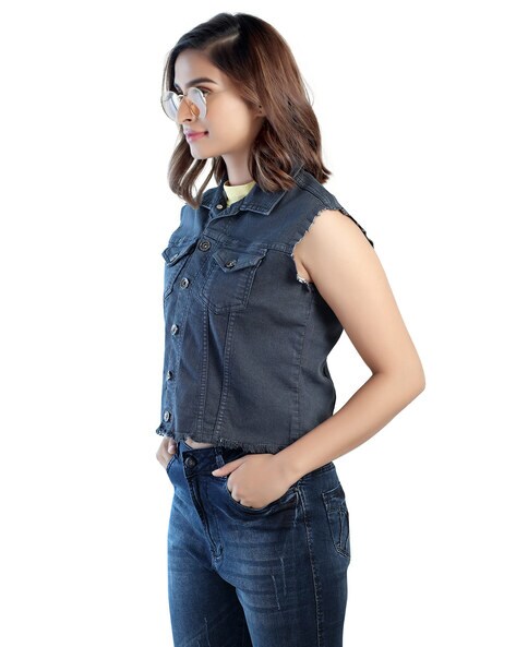 Denim Vest Sleeveless Jean Jacket (R6284) - TOP QATAR SHOP