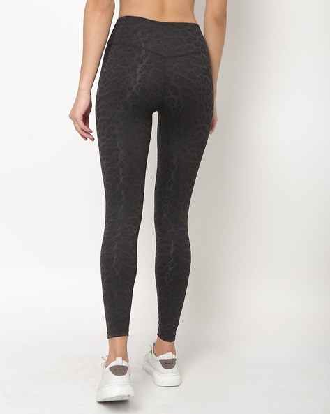 Black Leopard Print Flocked Leggings - Matalan