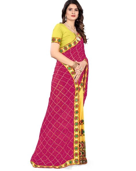 Light Pink and Yellow Embroidered Saree – Stylemantra