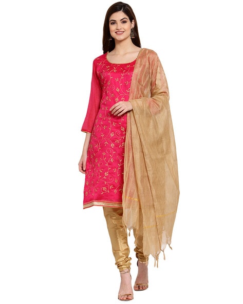 Embroidered Unstitched Dress Material Price in India