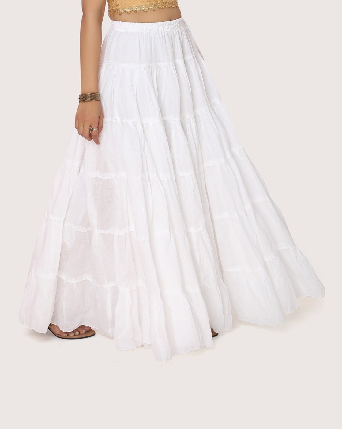 Women's White Maxi Skirt Linen Blend Side Split | Ally Fashion