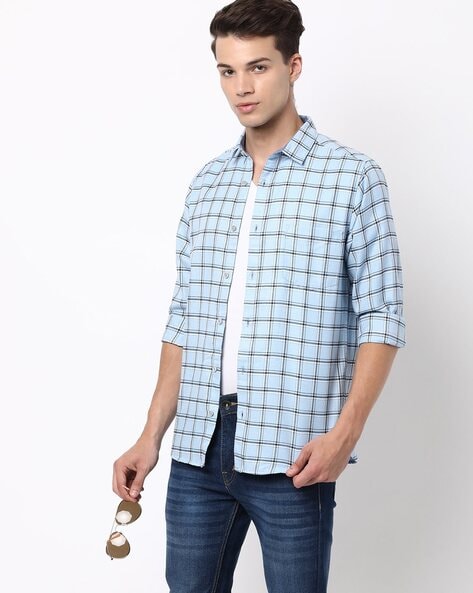 Buy Blue & White Shirts for Men by AJIO Online