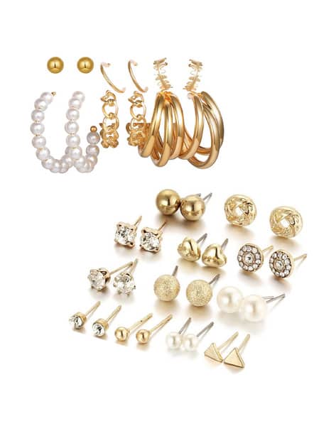 Stone Studded Studs Hoop Earrings