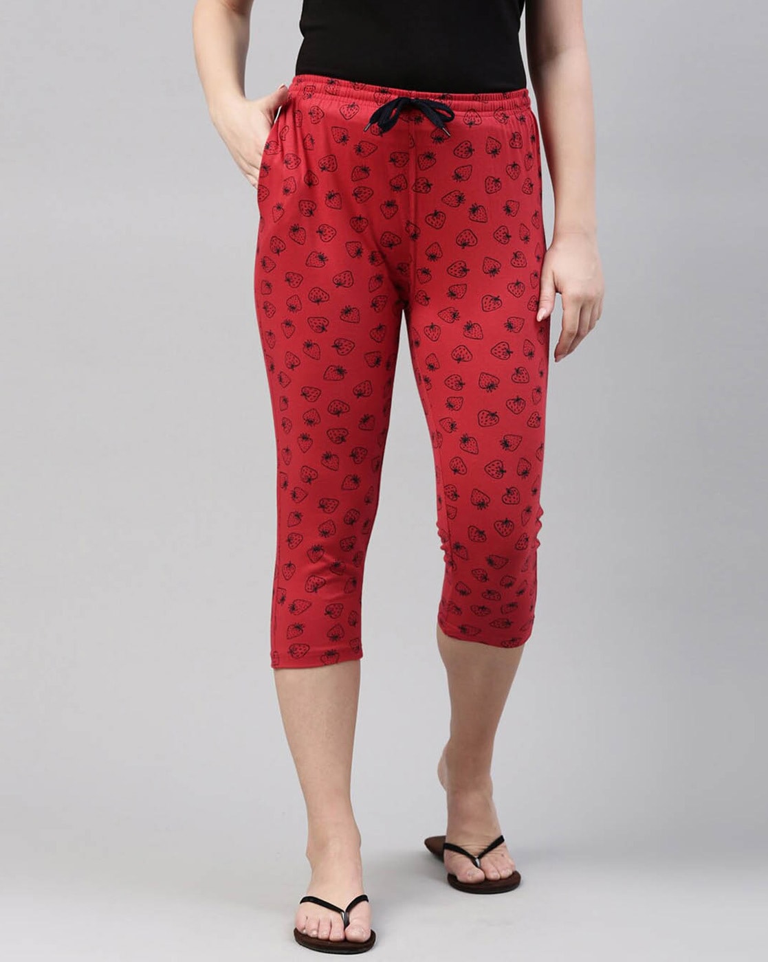 Buy Capri Pant for Women Knee Length M RED at Amazonin